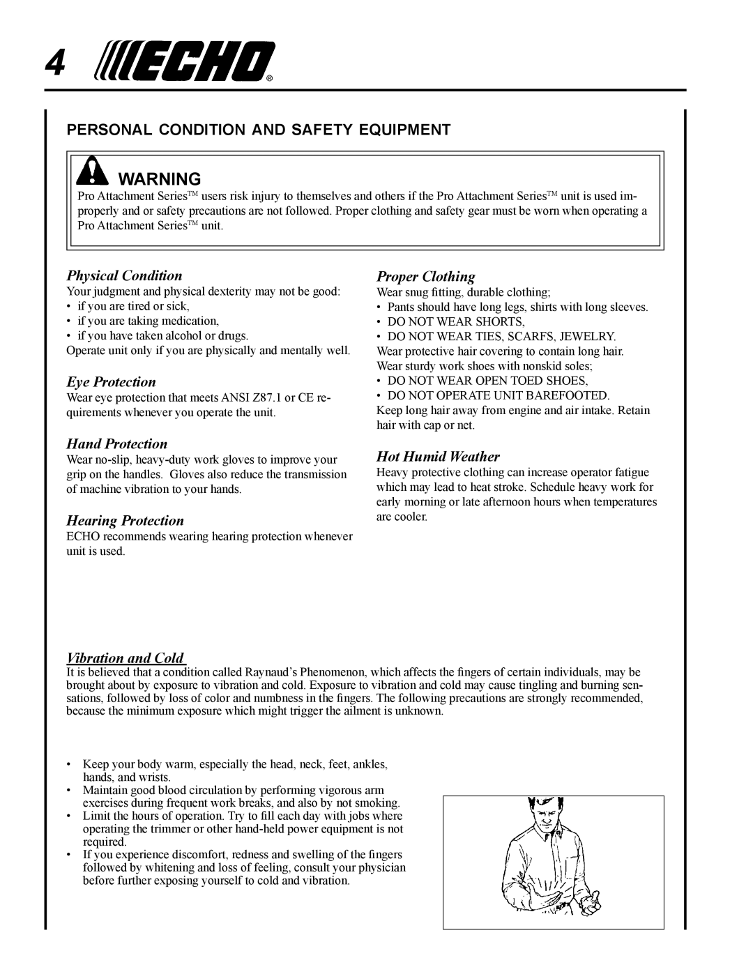 Echo PAS-265 manual Personal condition and safety equipment 