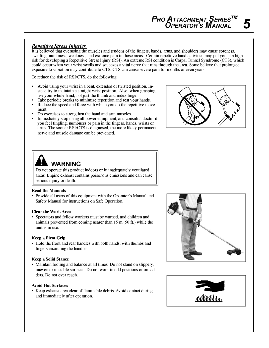 Echo PAS-265 manual Repetitive Stress Injuries, Read the Manuals 