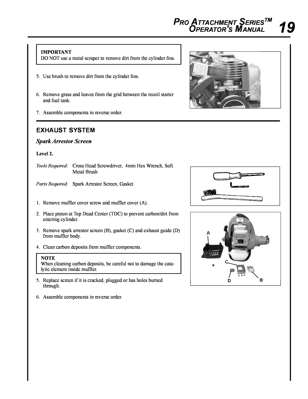 Echo PAS-265 manual exhaust system, Spark Arrestor Screen, Pro Attachment SeriesTM Operators Manual 