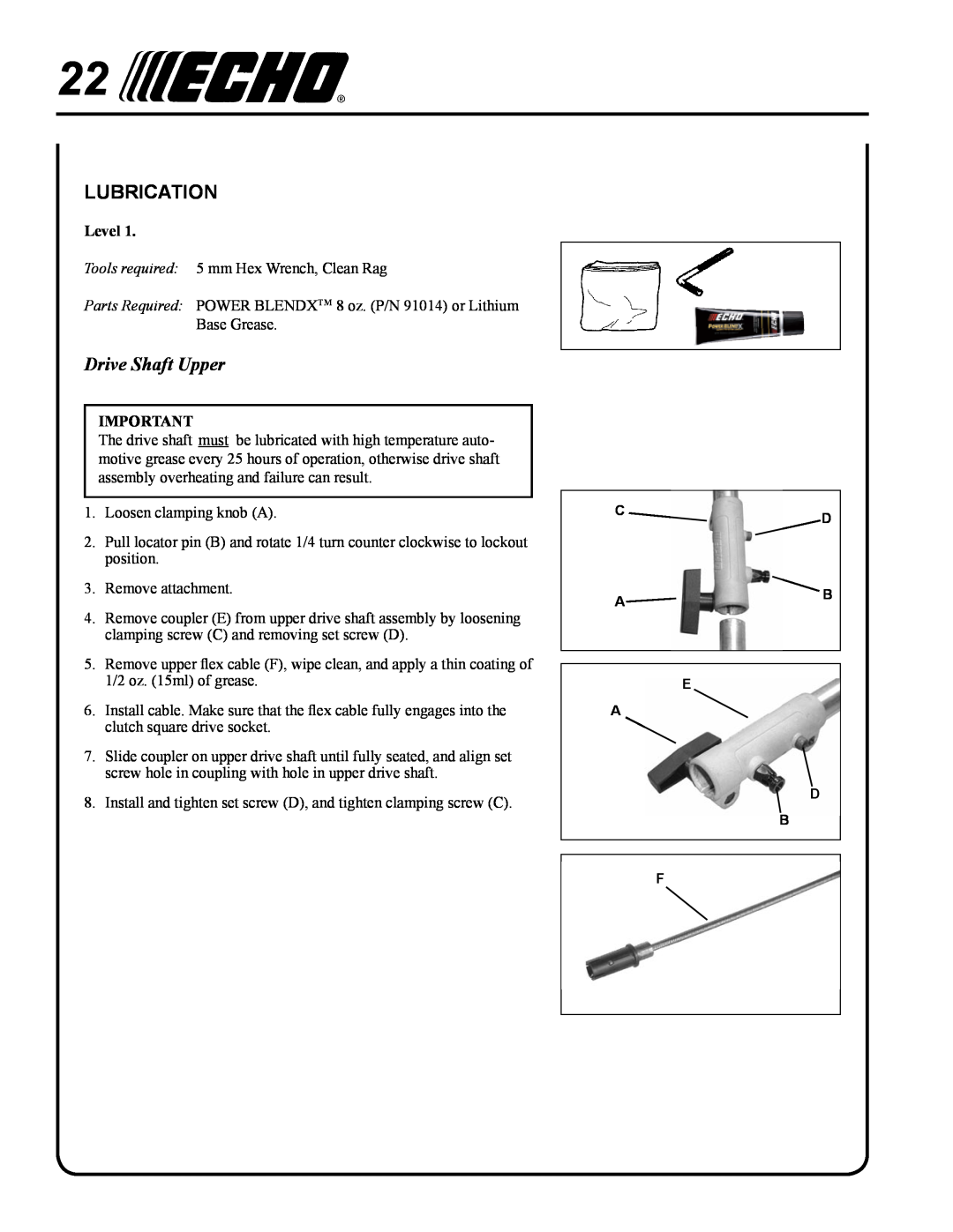 Echo PAS-265 manual lubrication, Drive Shaft Upper 