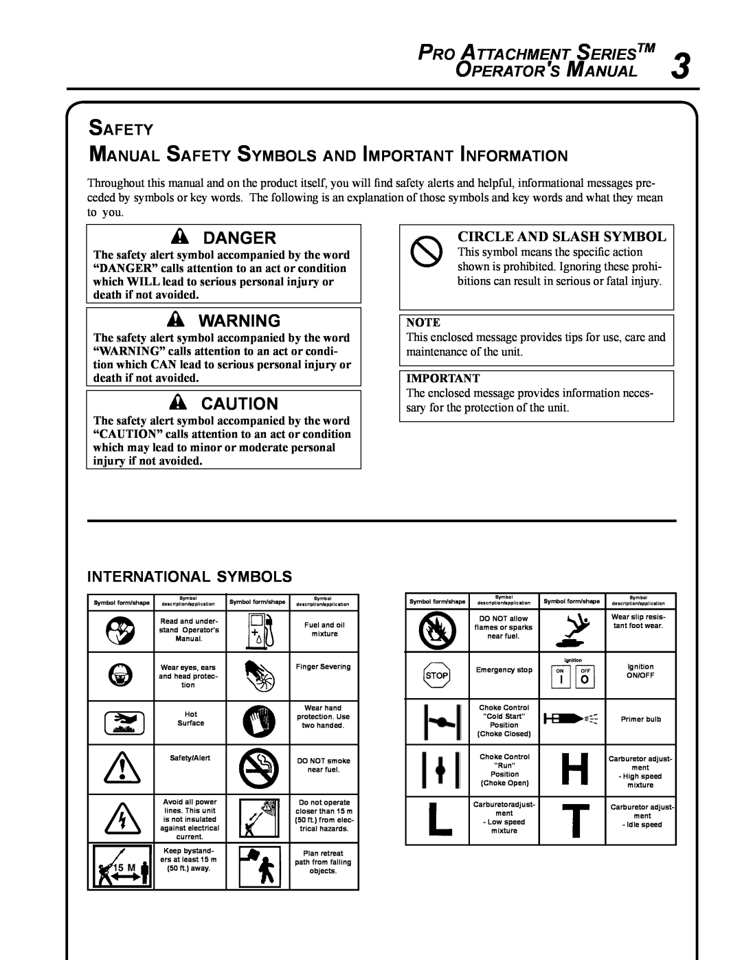 Echo PAS-265 Danger, Pro Attachment SeriesTM Operators Manual, Safety Manual Safety Symbols and Important Information 