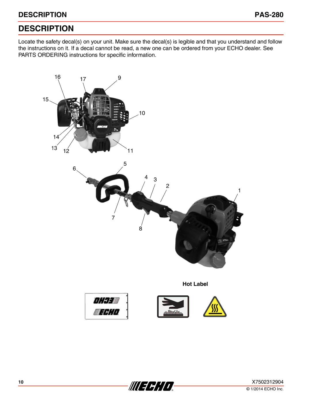 Echo PAS-280 specifications Description 