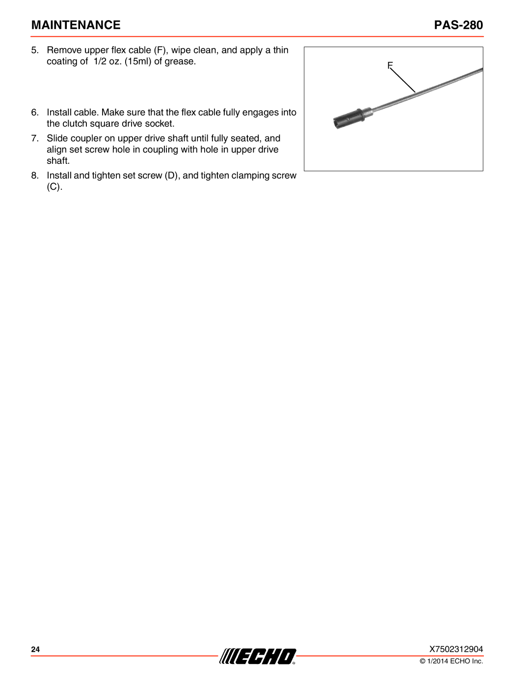 Echo PAS-280 specifications Maintenance 