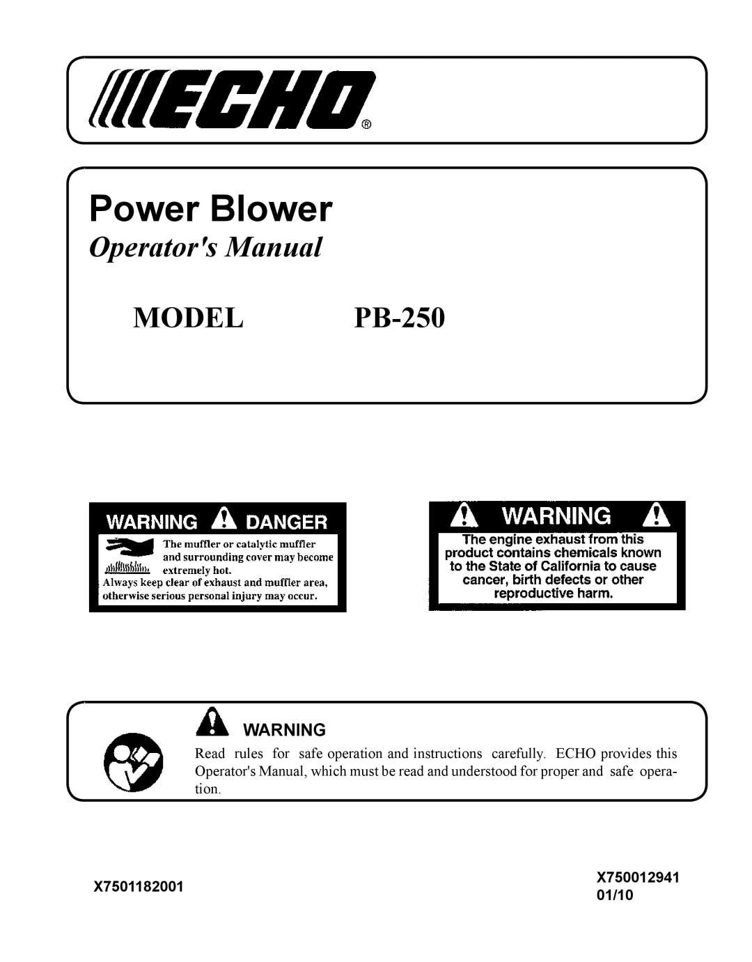 Echo PB-250 manual Power Blower 