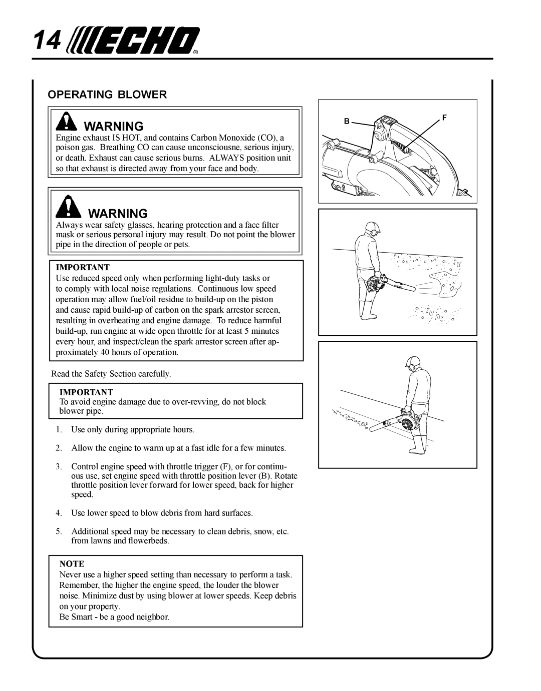 Echo PB-250 manual Operating blower 