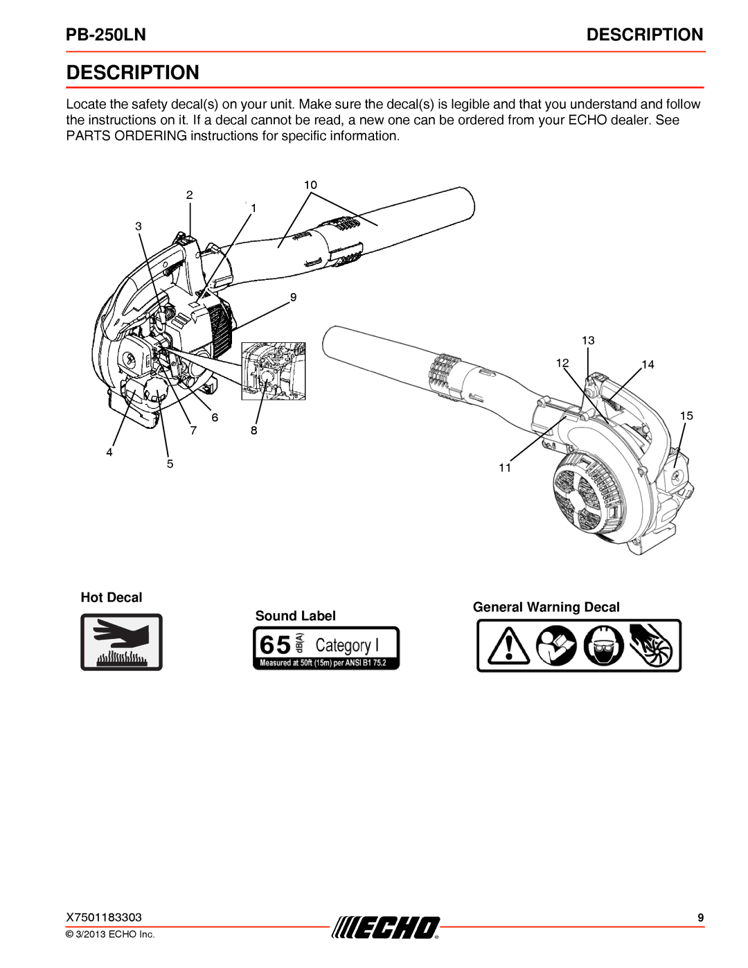 Echo PB-250LN specifications Description 