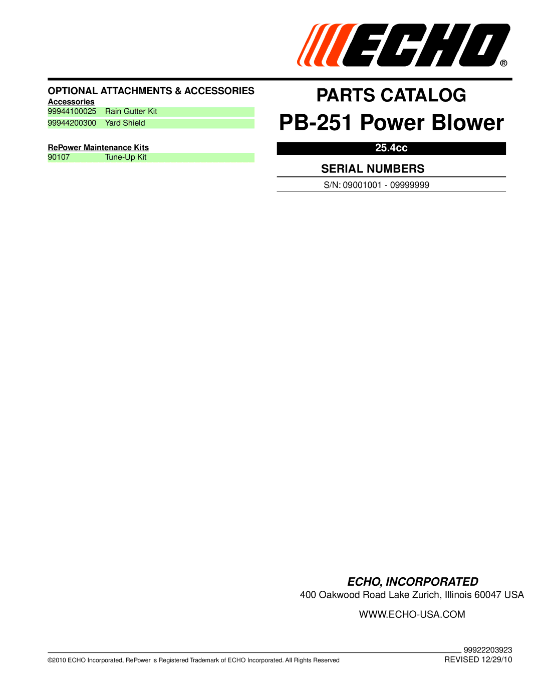 Echo manual PB-251 Power Blower 