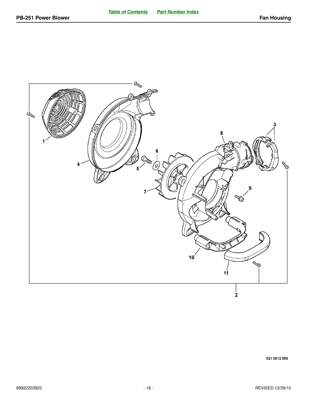 Echo manual PB-251 Power Blower Fan Housing 