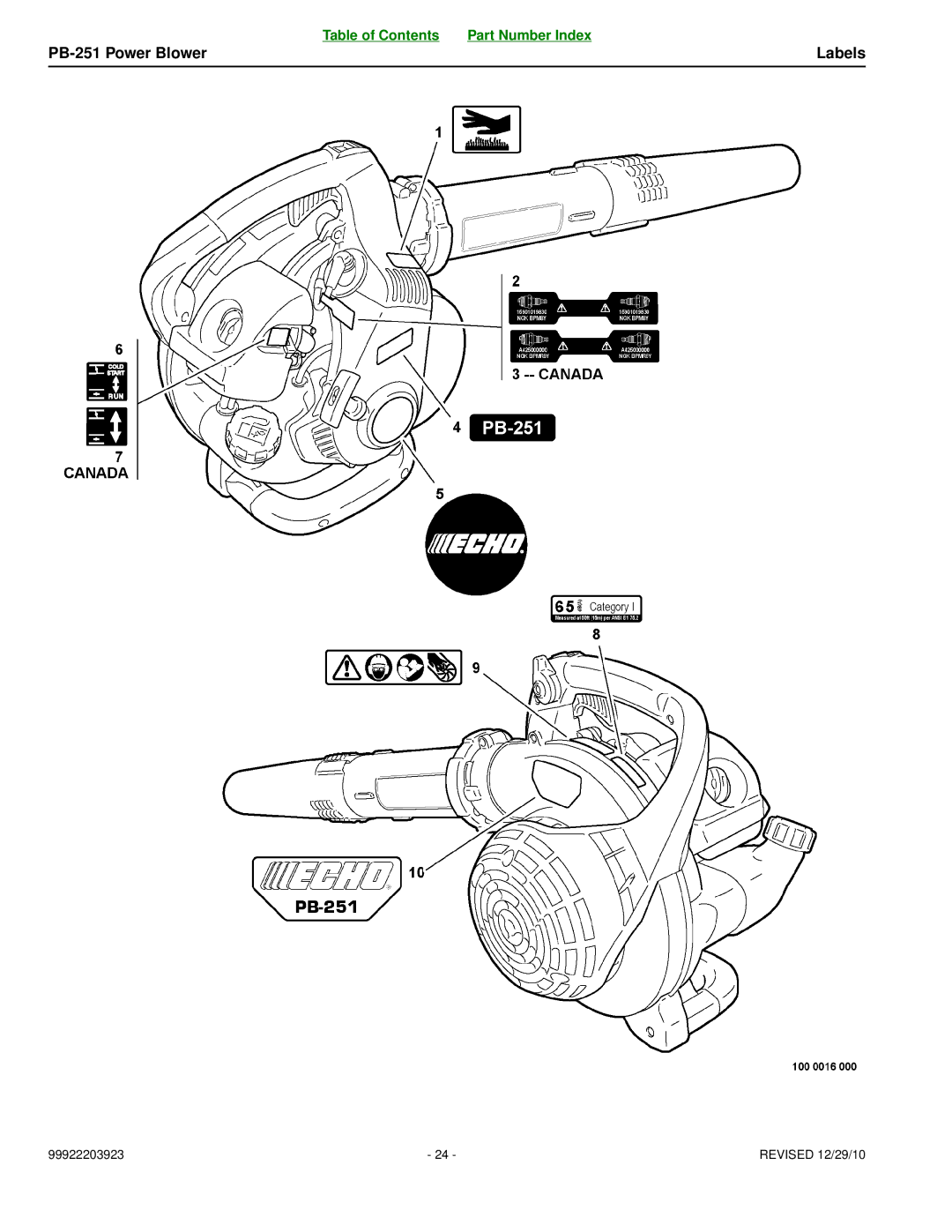 Echo manual PB-251 Power Blower Labels 