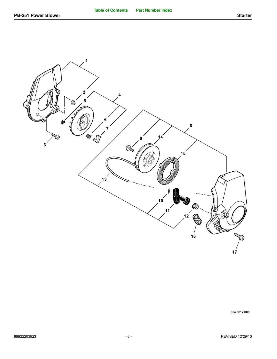 Echo manual PB-251 Power Blower Starter 