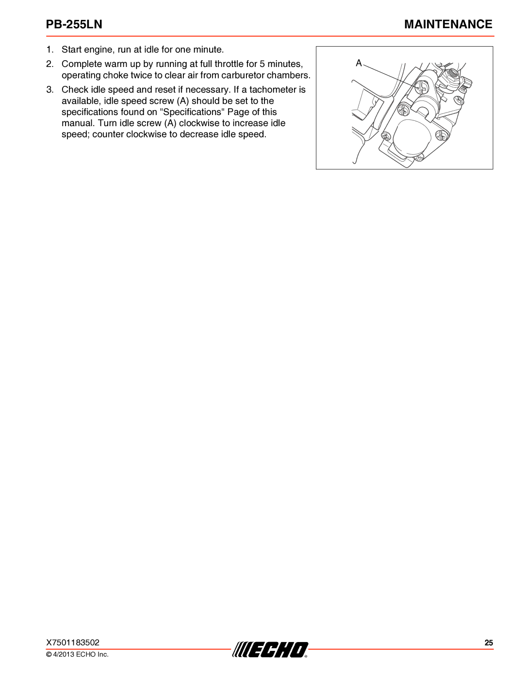 Echo PB-255LN specifications Maintenance 