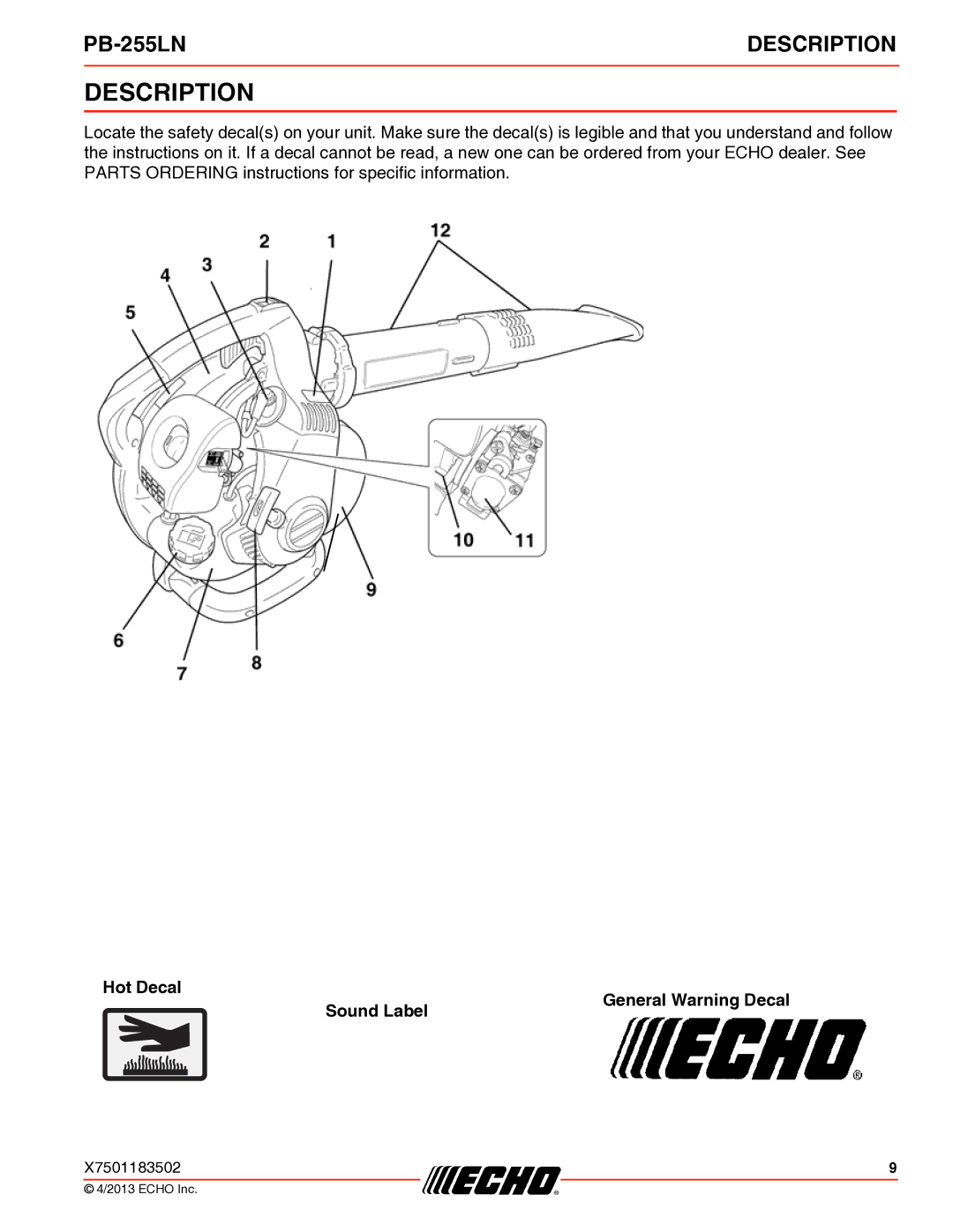 Echo PB-255LN specifications Description 