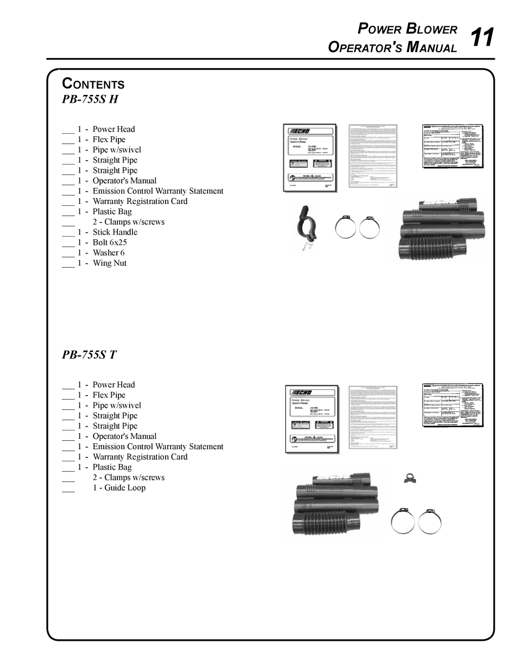 Echo PB-755S H manual PB-755S T, Contents 