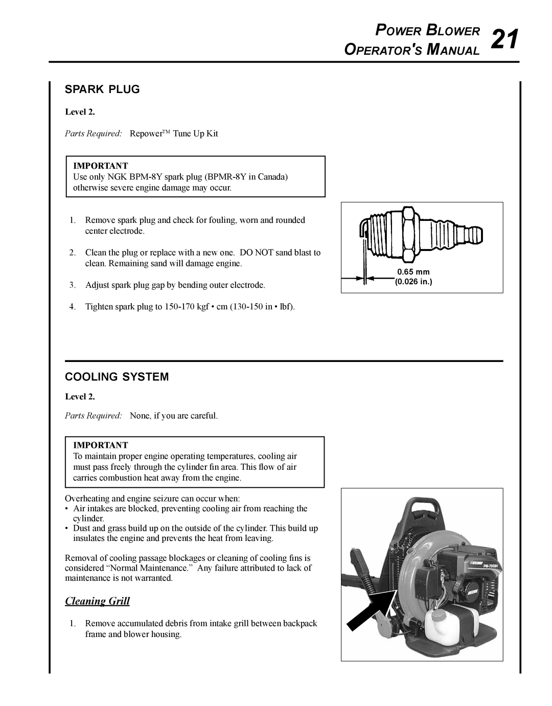 Echo PB-755S H, PB-755S T manual Spark plug, Cooling system 