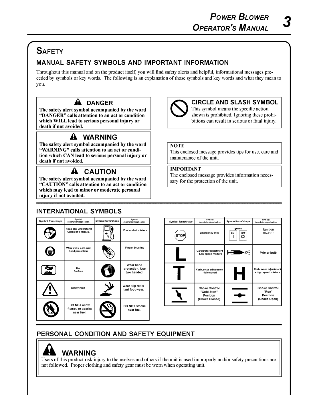 Echo PB-755S H, PB-755S T manual Safety Manual safety symbols and important information, International symbols 