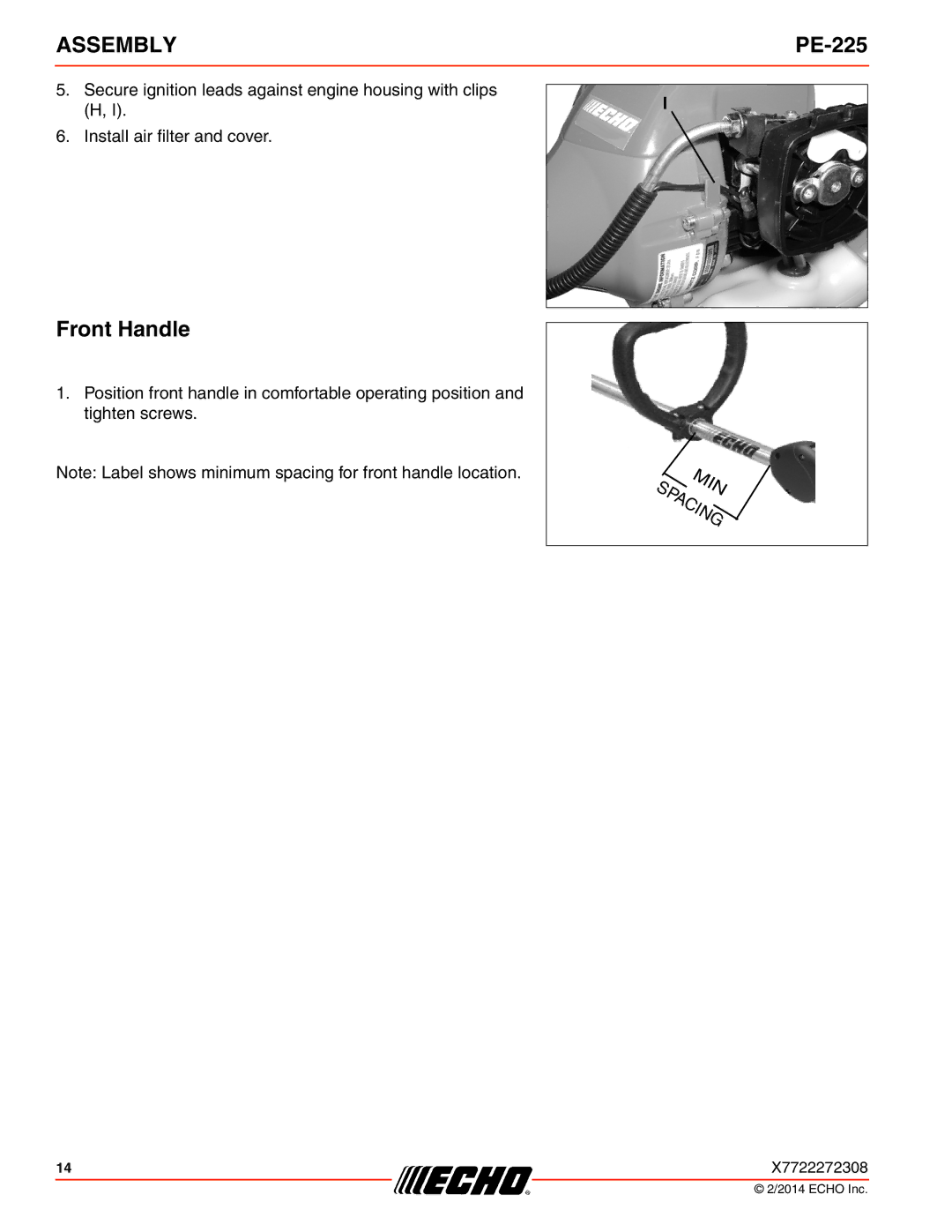 Echo PE-225 specifications Assembly, Front Handle 