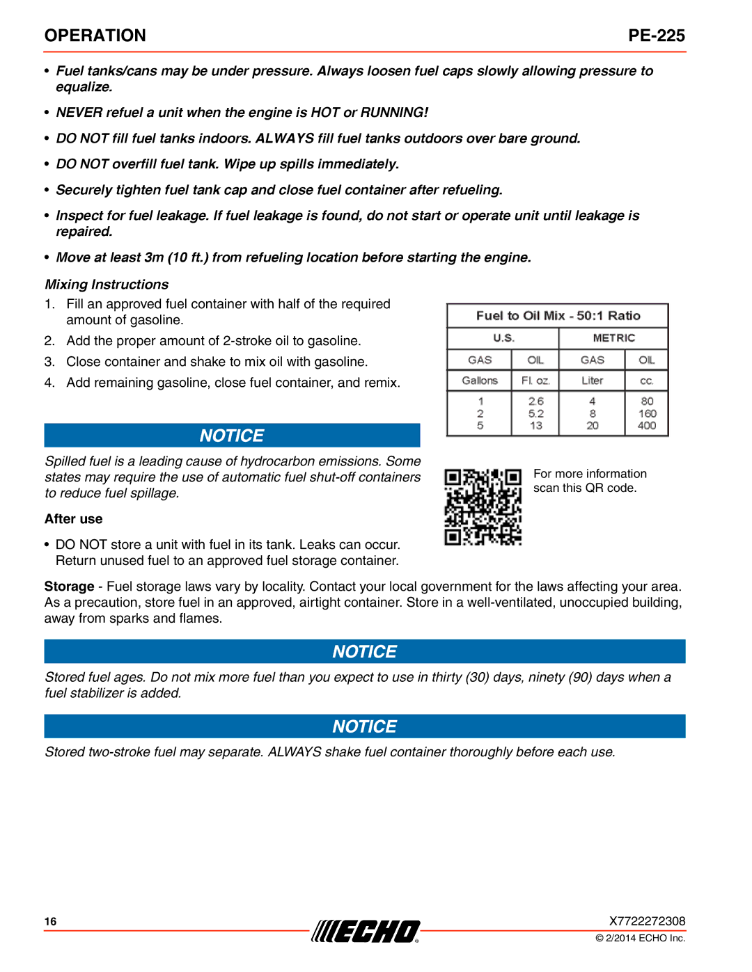 Echo PE-225 specifications After use 