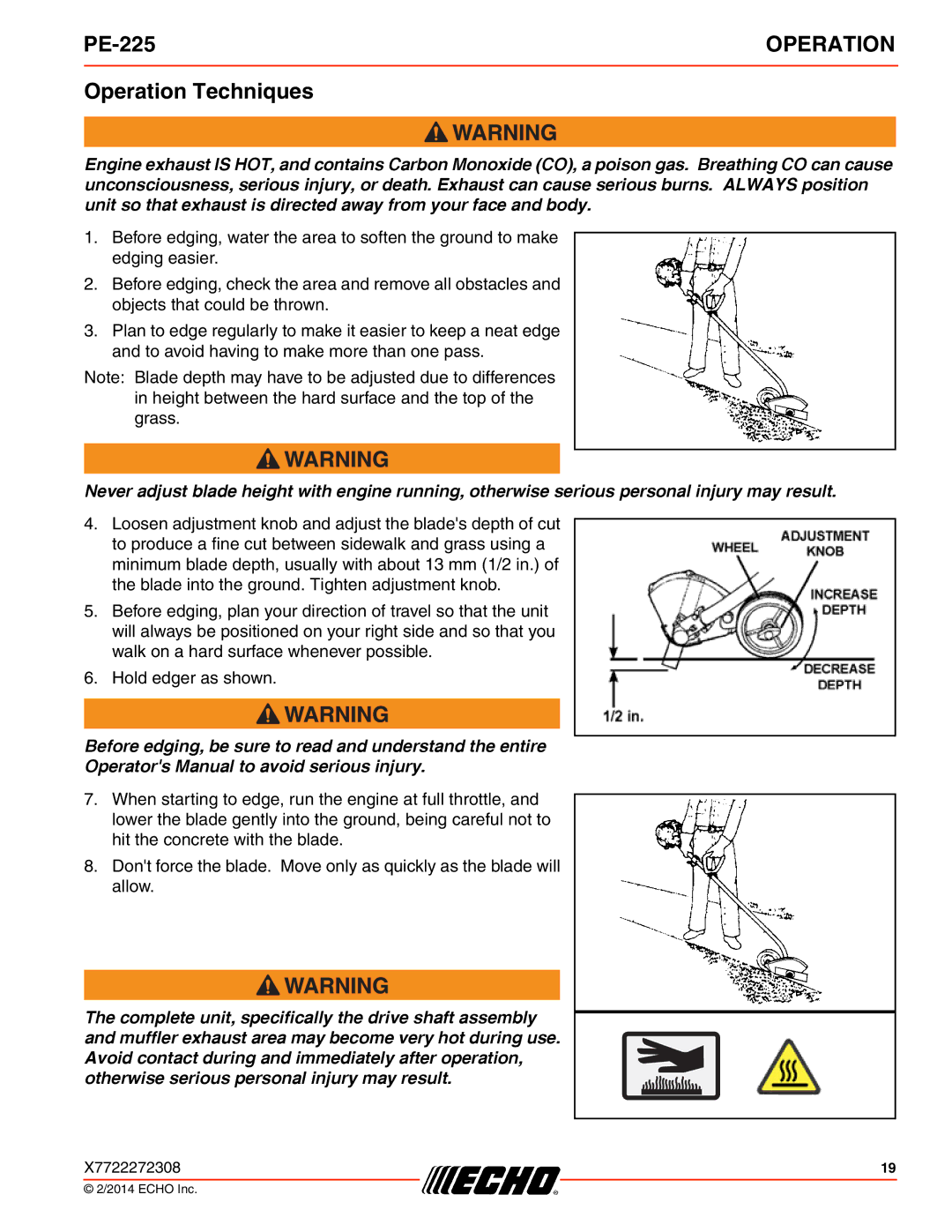 Echo PE-225 specifications Operation Techniques 