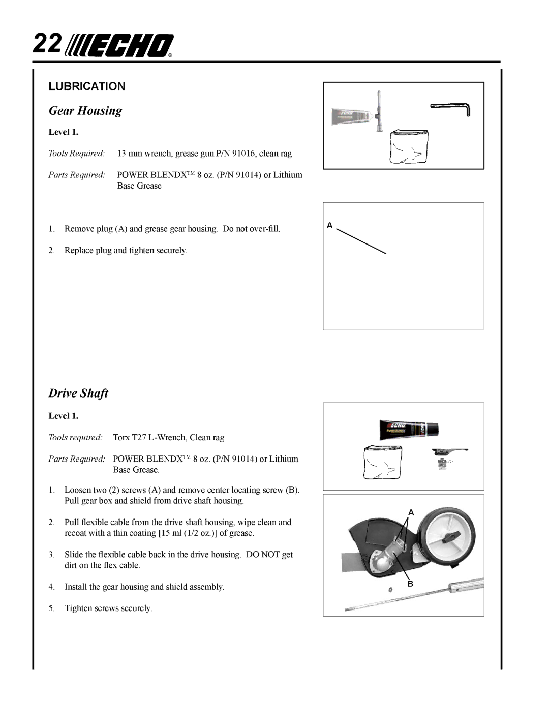 Echo PE-225 manual Gear Housing, Drive Shaft, Lubrication 