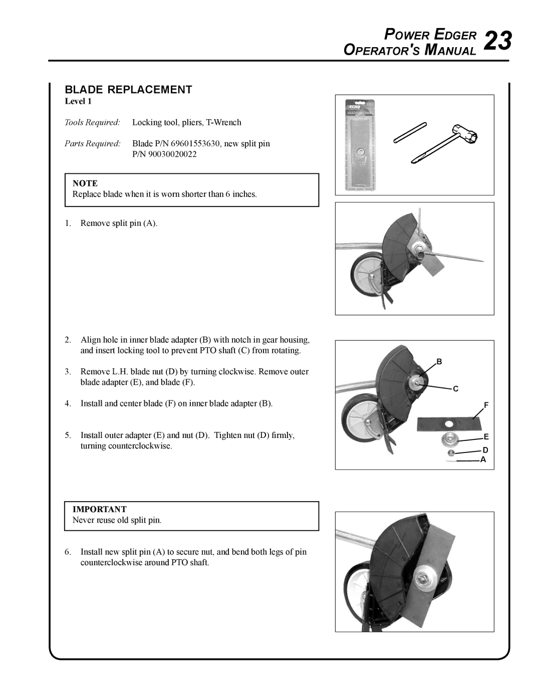 Echo PE-225 manual Power MEdger 23 perator s anual, Blade replacement 