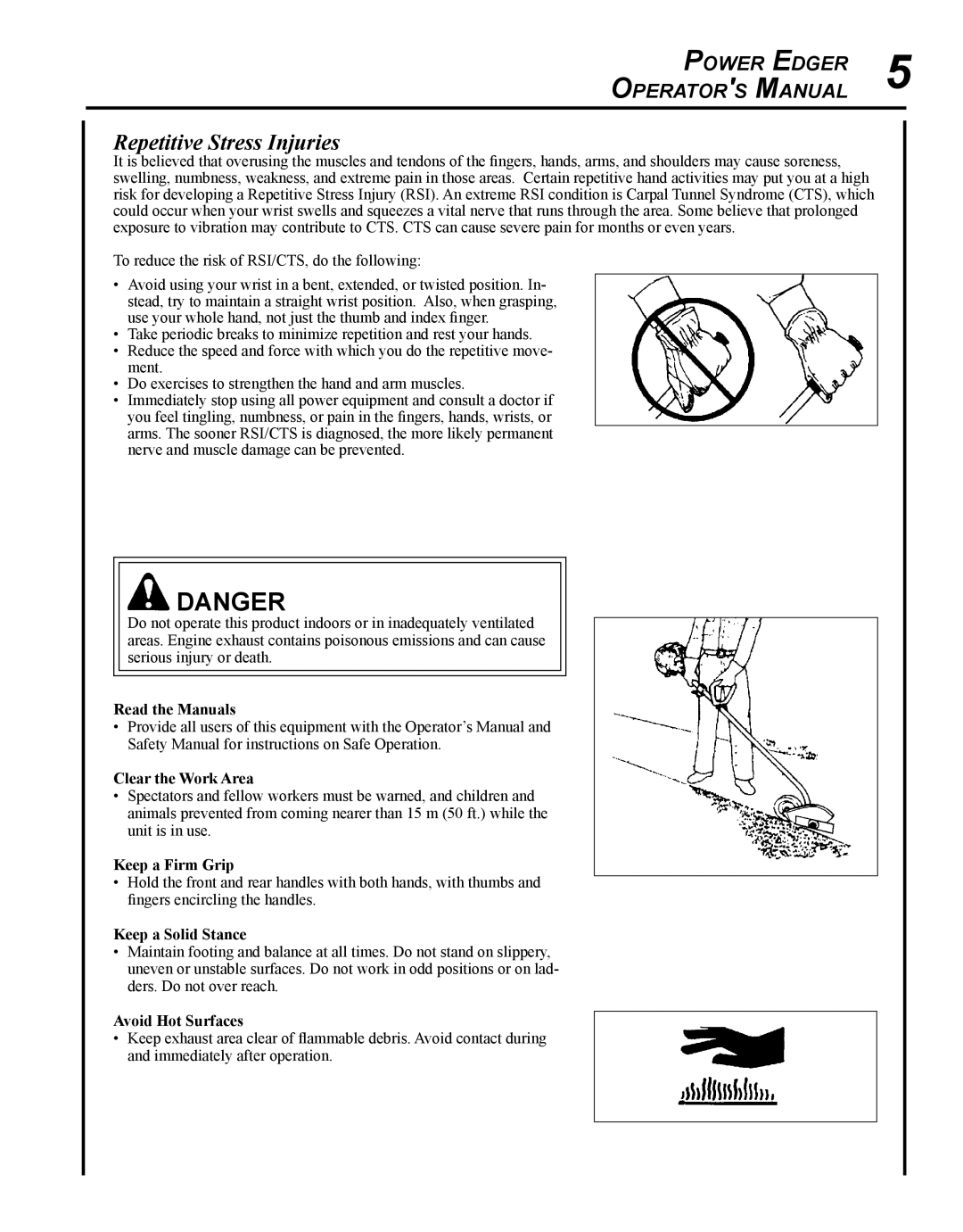 Echo PE-225 manual Repetitive Stress Injuries, Read the Manuals 