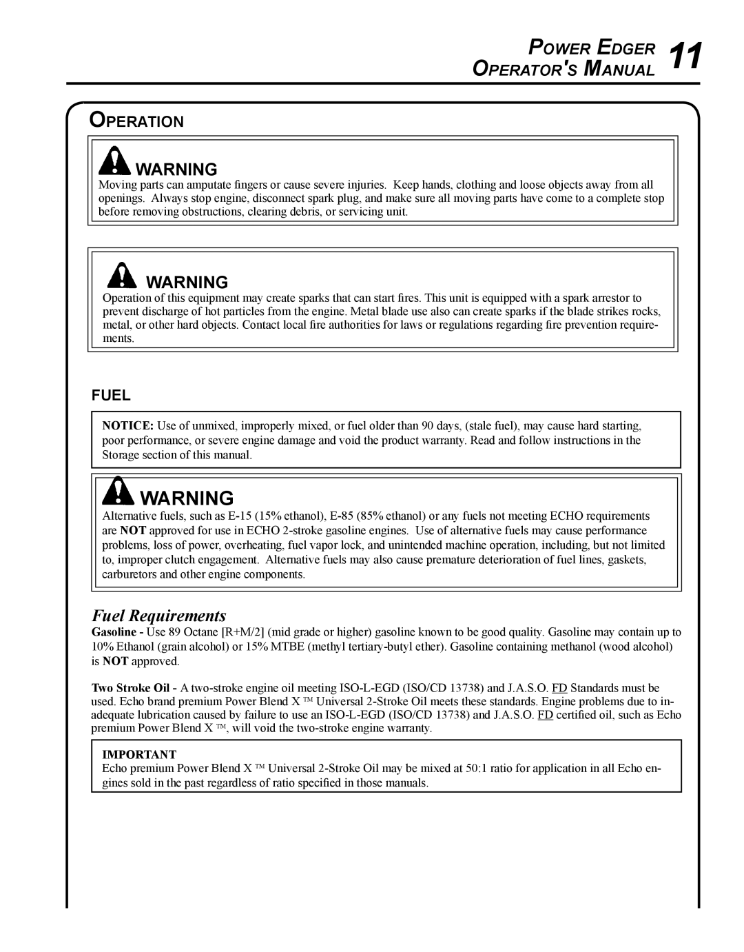 Echo PE-230 manual Fuel Requirements, Operation 