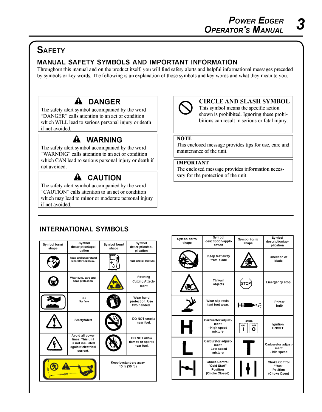 Echo PE-230 manual Safety Manual safety symbols and important information, International symbols 