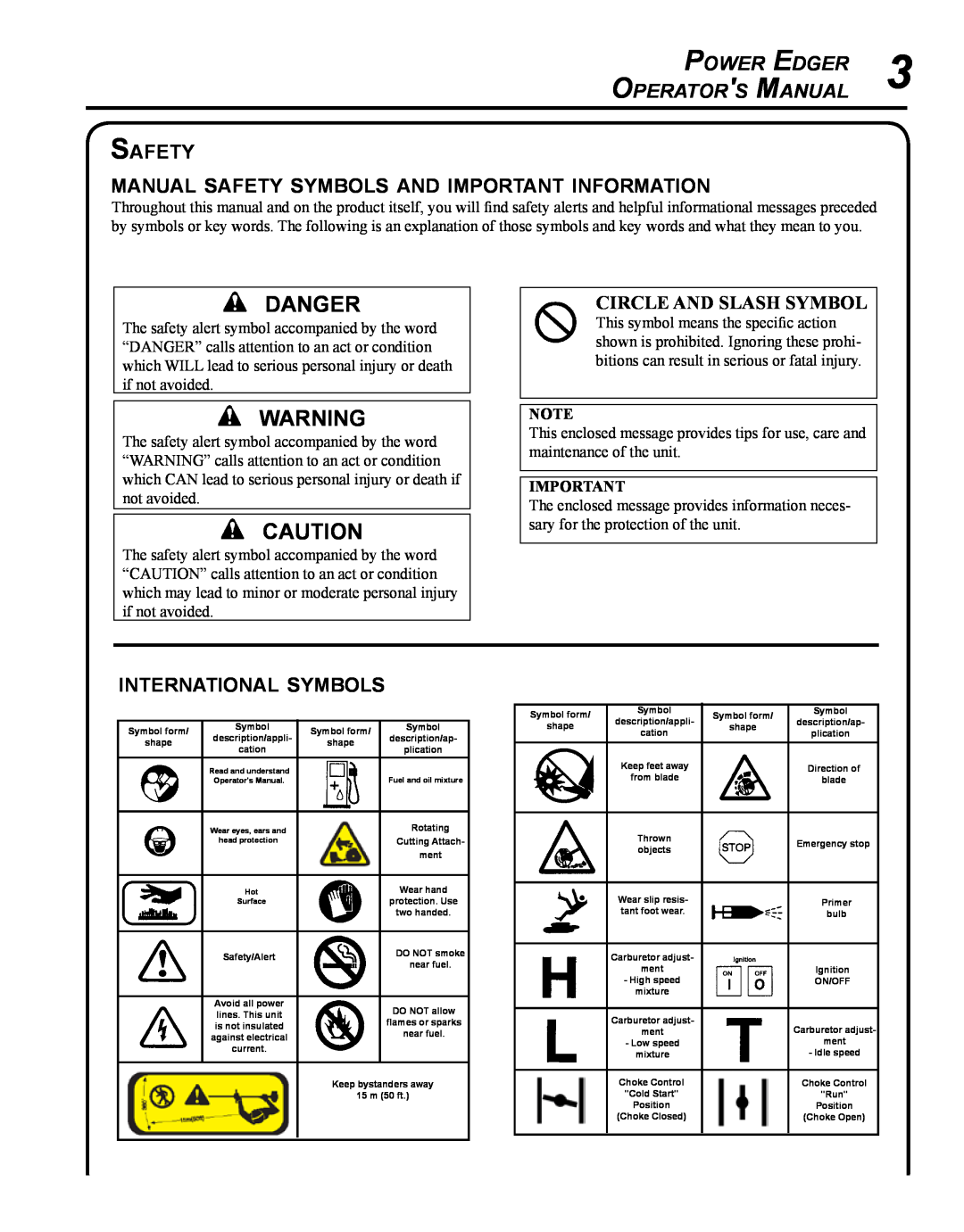 Echo PE-230 Danger, Power Edger, Operators Manual, Safety manual safety symbols and important information 