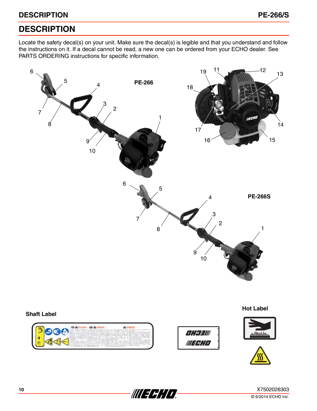 Echo PE-266/S specifications Description 