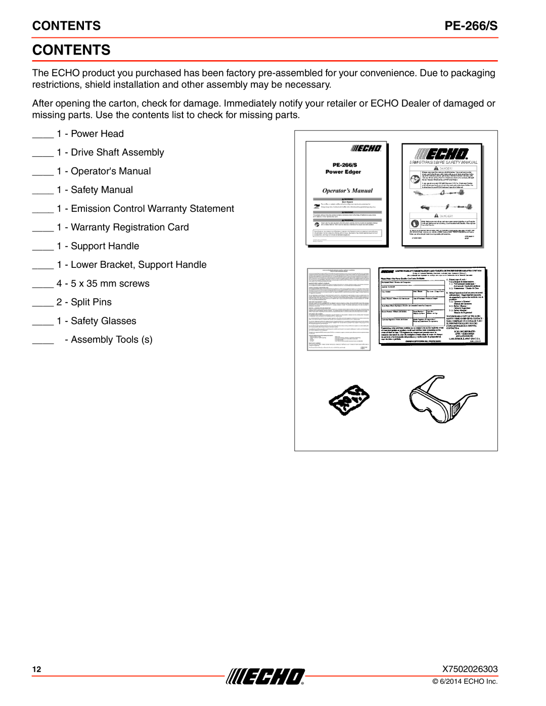 Echo PE-266/S specifications Contents 