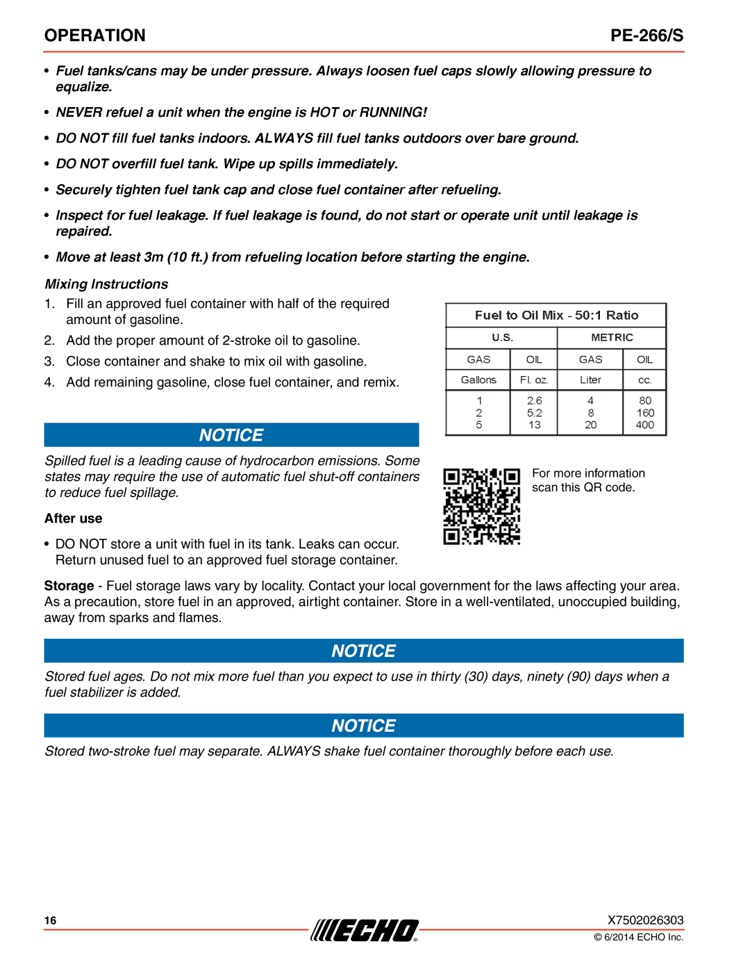 Echo PE-266/S specifications After use 