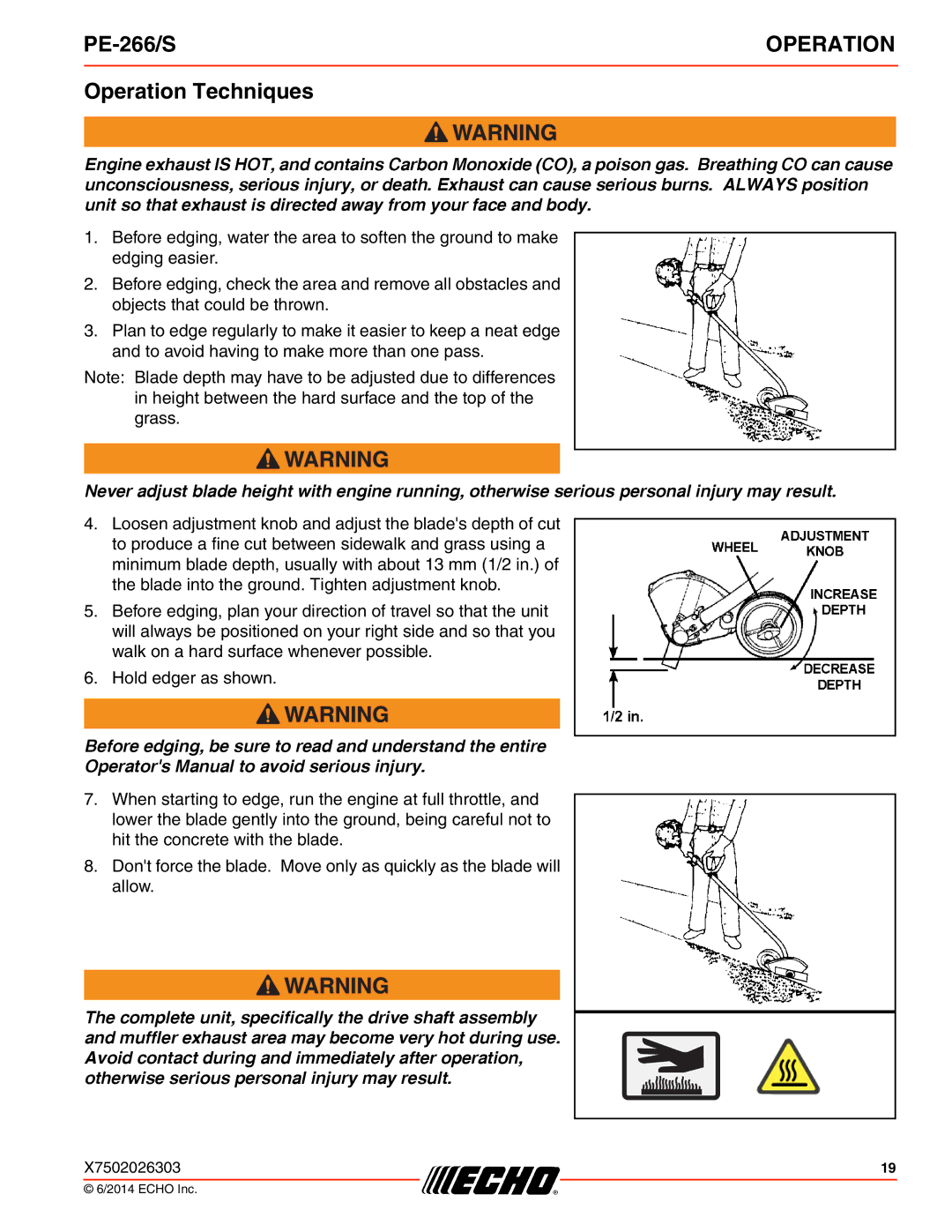 Echo PE-266/S specifications Operation Techniques 