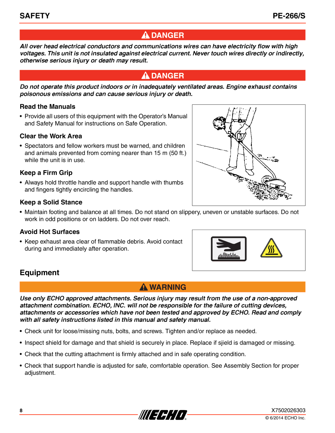 Echo PE-266/S specifications Equipment 