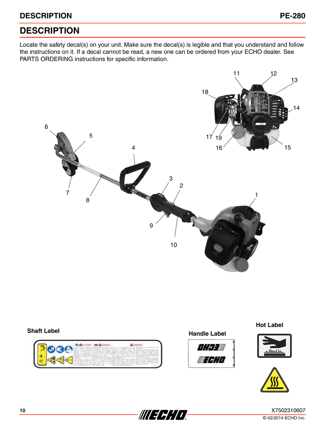 Echo PE-280 specifications Description 