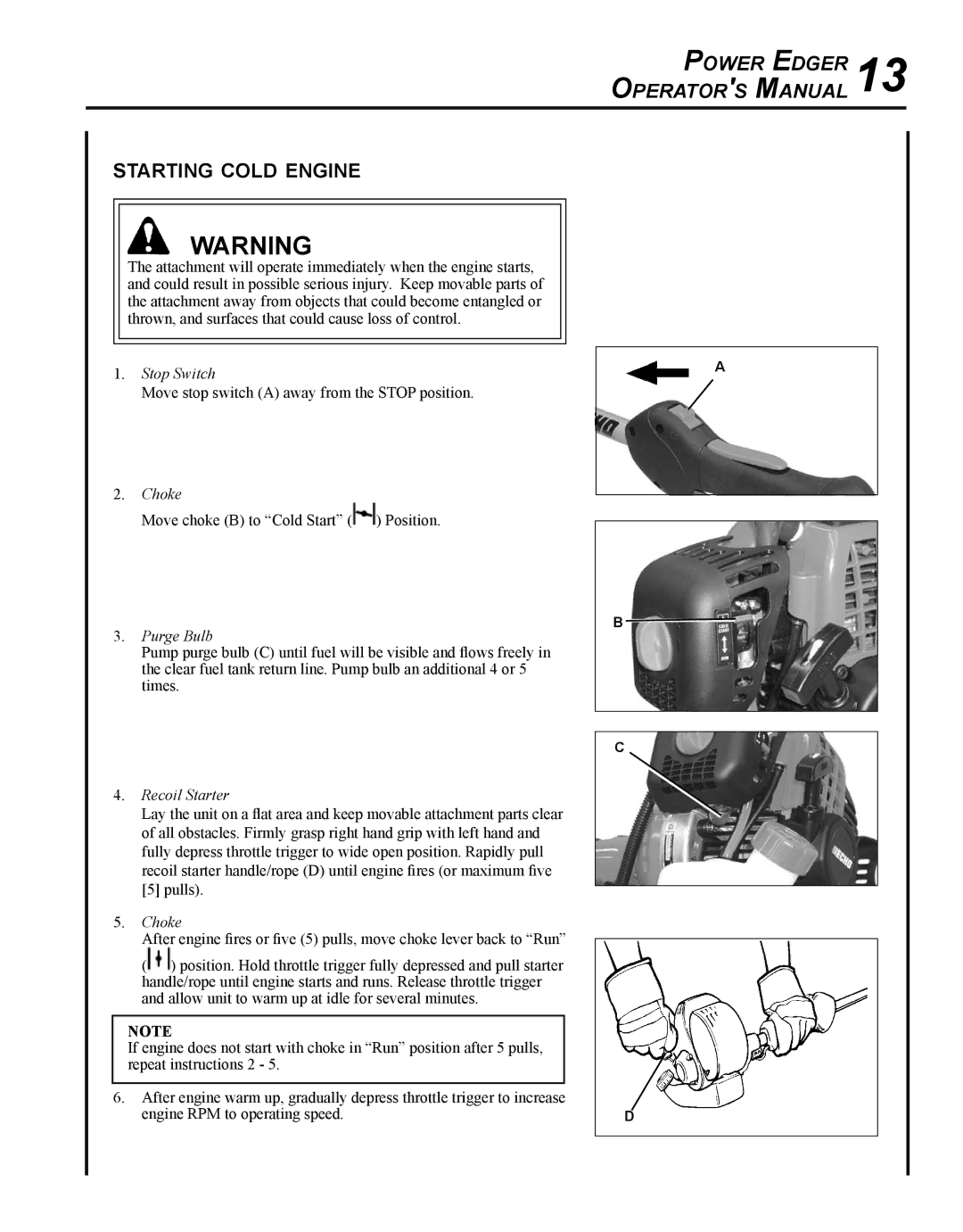 Echo PE-280 manual Starting cold engine, Purge Bulb 