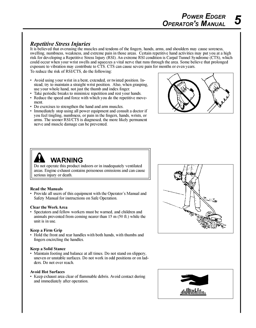 Echo PE-280 manual Repetitive Stress Injuries, Read the Manuals 