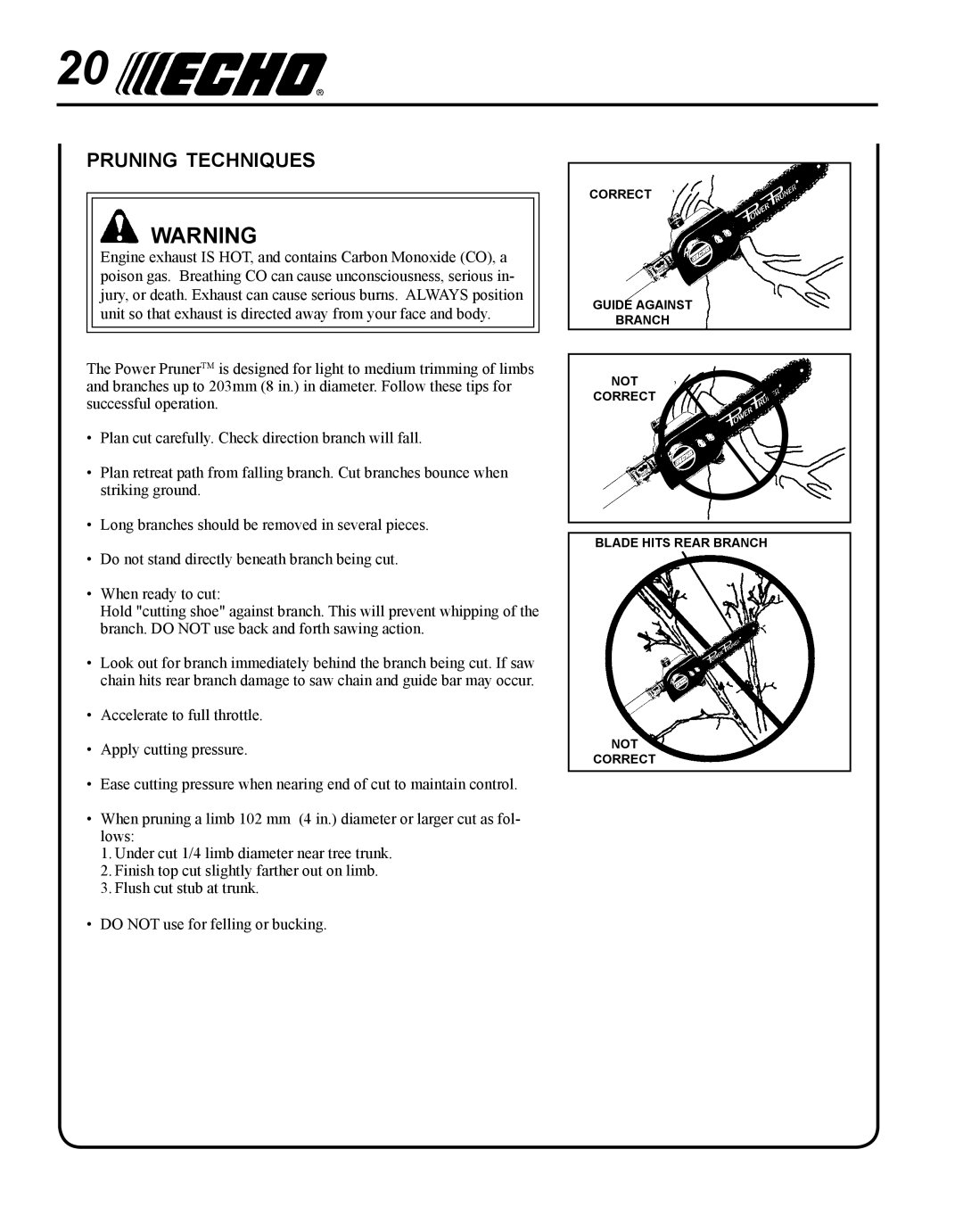 Echo PPF-280 manual Pruning techniques 