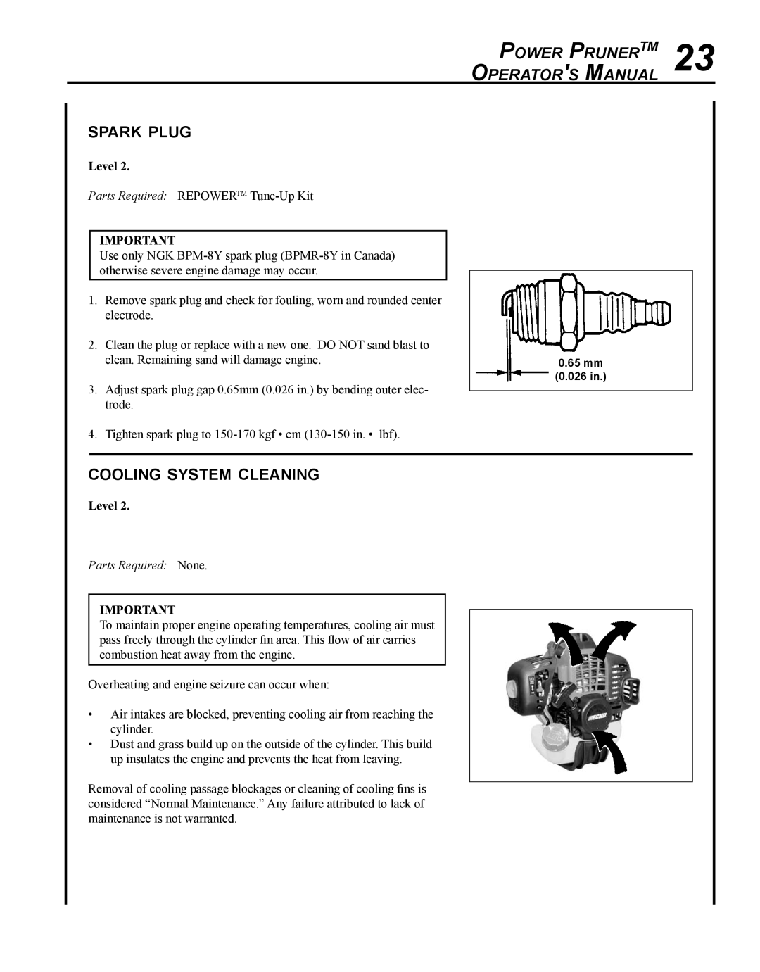 Echo PPF-280 manual Spark plug, Cooling system cleaning 