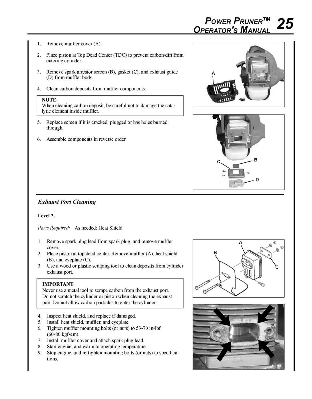 Echo PPF-280 manual Power PrunerTM 25 Operators Manual, Exhaust Port Cleaning 