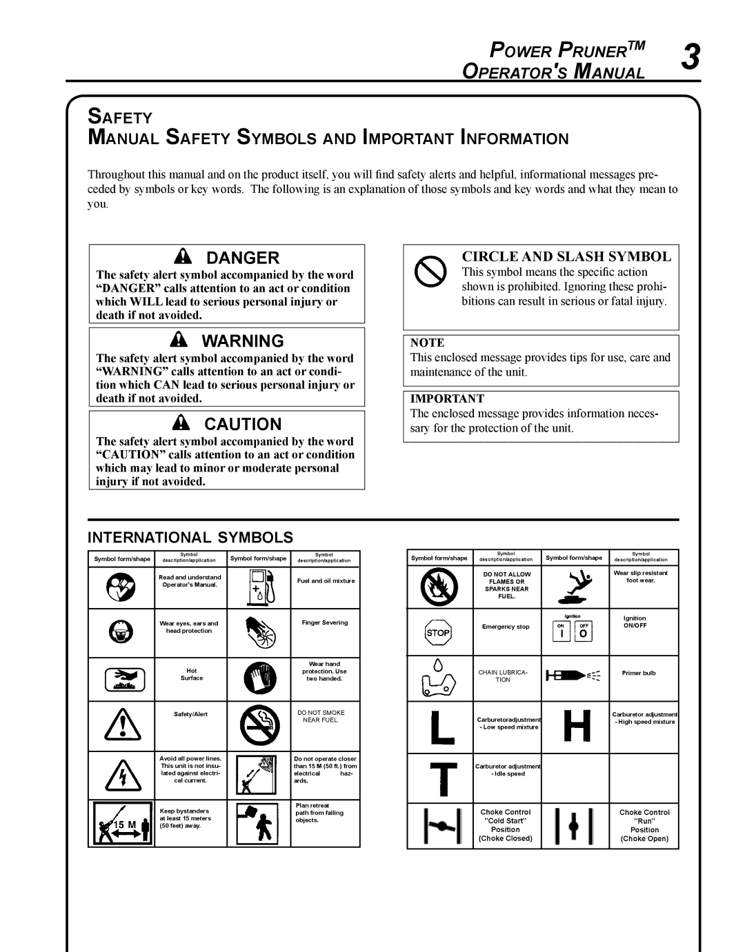 Echo PPF-280 manual Power Pruner TM Operator s Manual, Safety Manual Safety Symbols and Important Information 