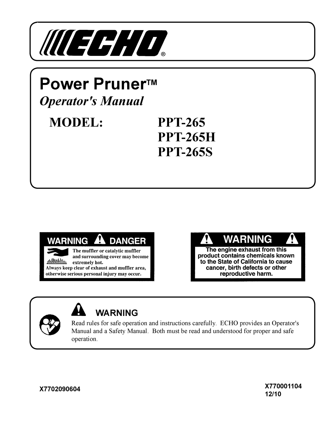 Echo PPT-265H manual Power PrunerTM 