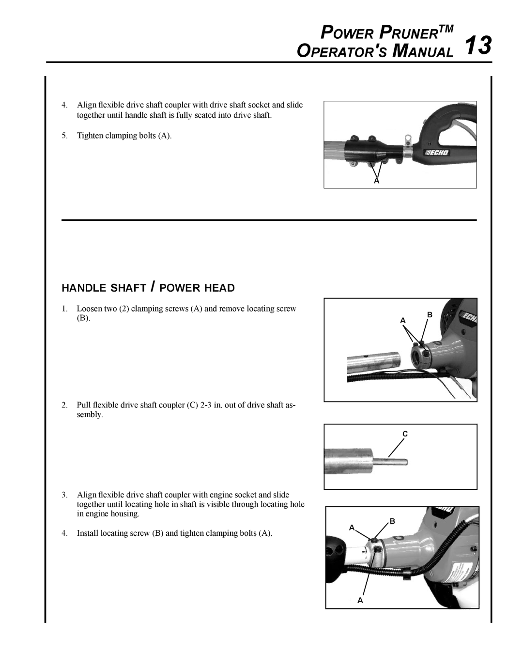 Echo PPT-265H manual Handle shaft / power head 