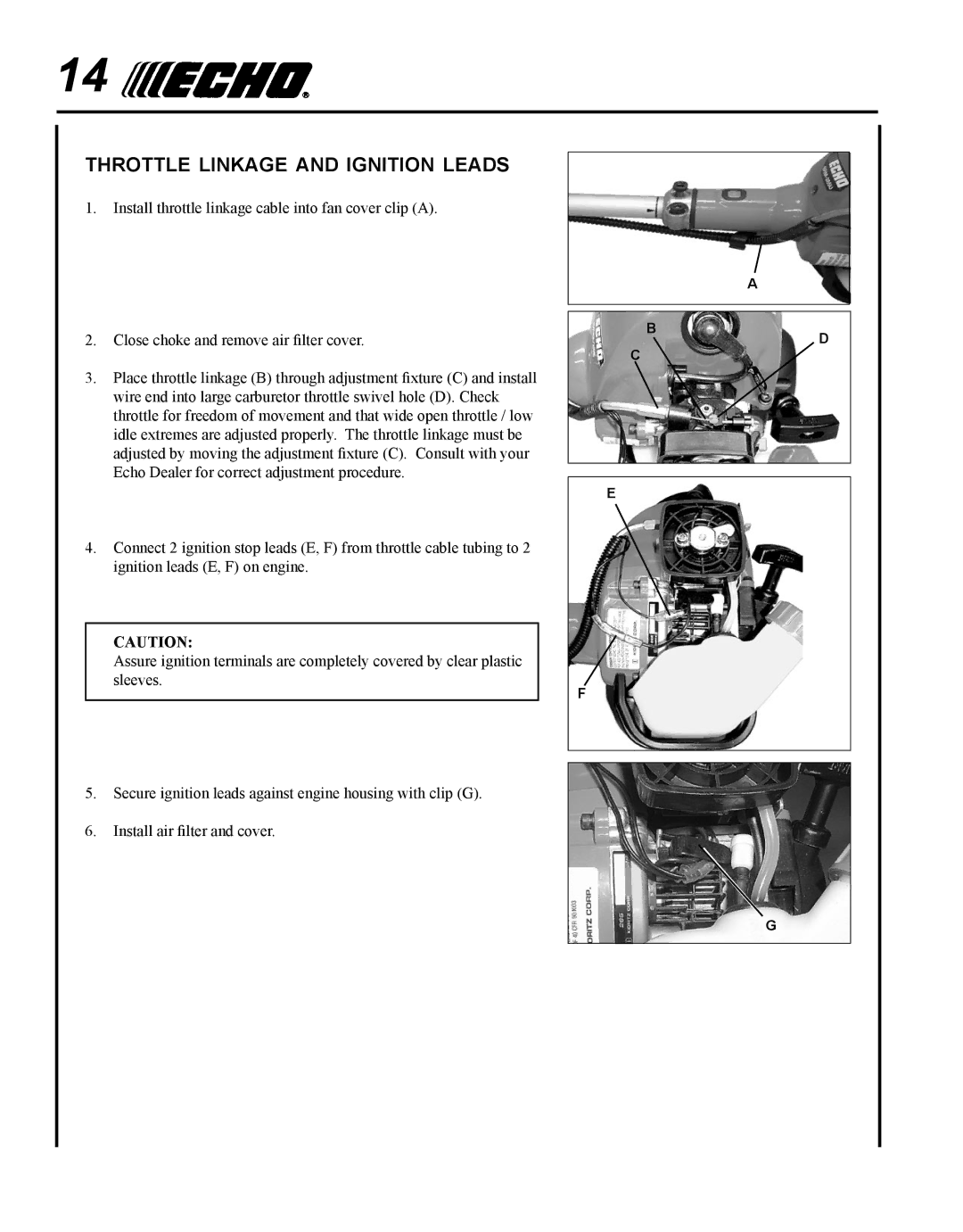 Echo PPT-265H manual Throttle linkage and ignition leads 