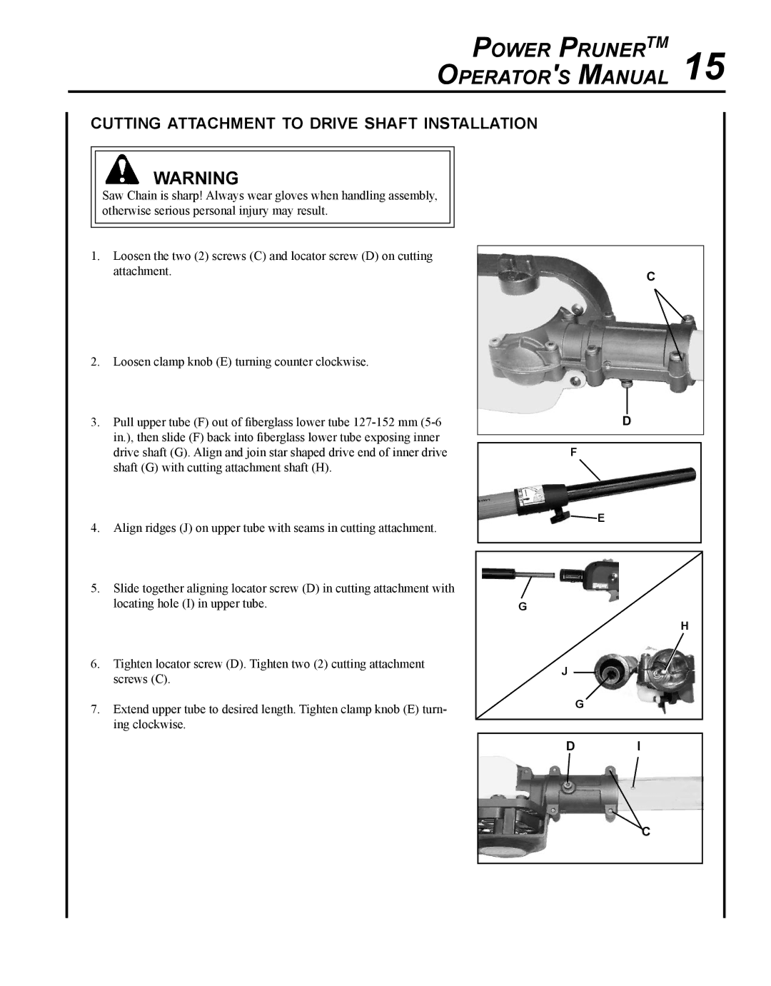 Echo PPT-265H manual Cutting attachment to drive shaft installation 