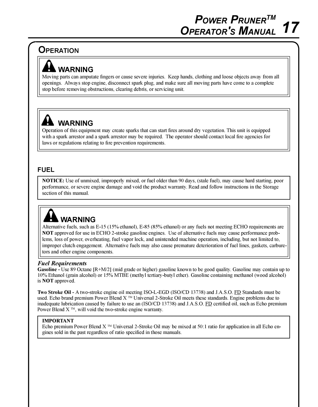 Echo PPT-265H manual Operation, Fuel Requirements 