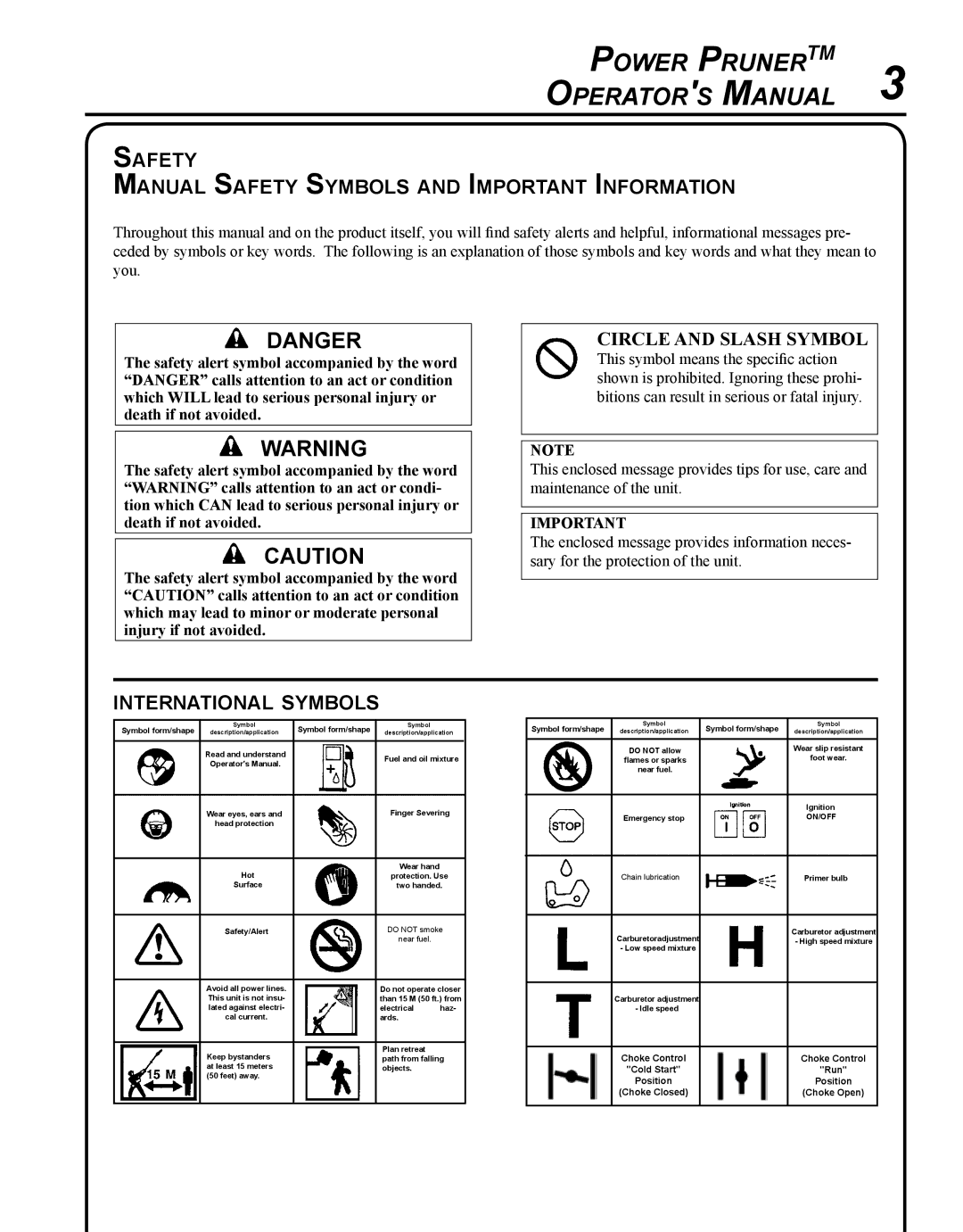 Echo PPT-265H manual Power Pruner TM Operator s Manual, Safety Manual Safety Symbols and Important Information 