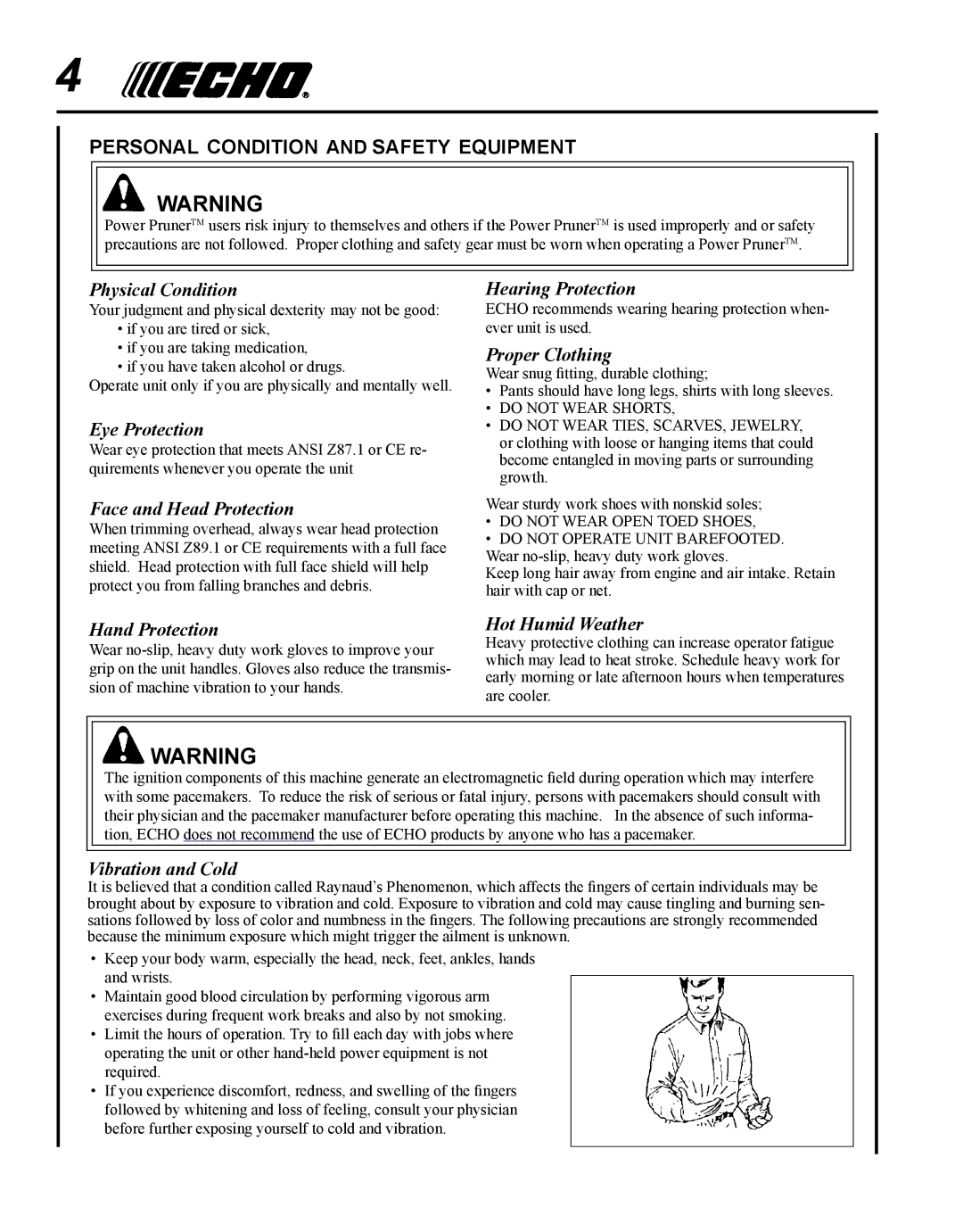 Echo PPT-265H manual Personal condition and safety equipment 