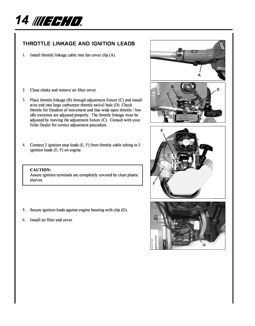 Echo PPT-265H manual throttle linkage and ignition leads 