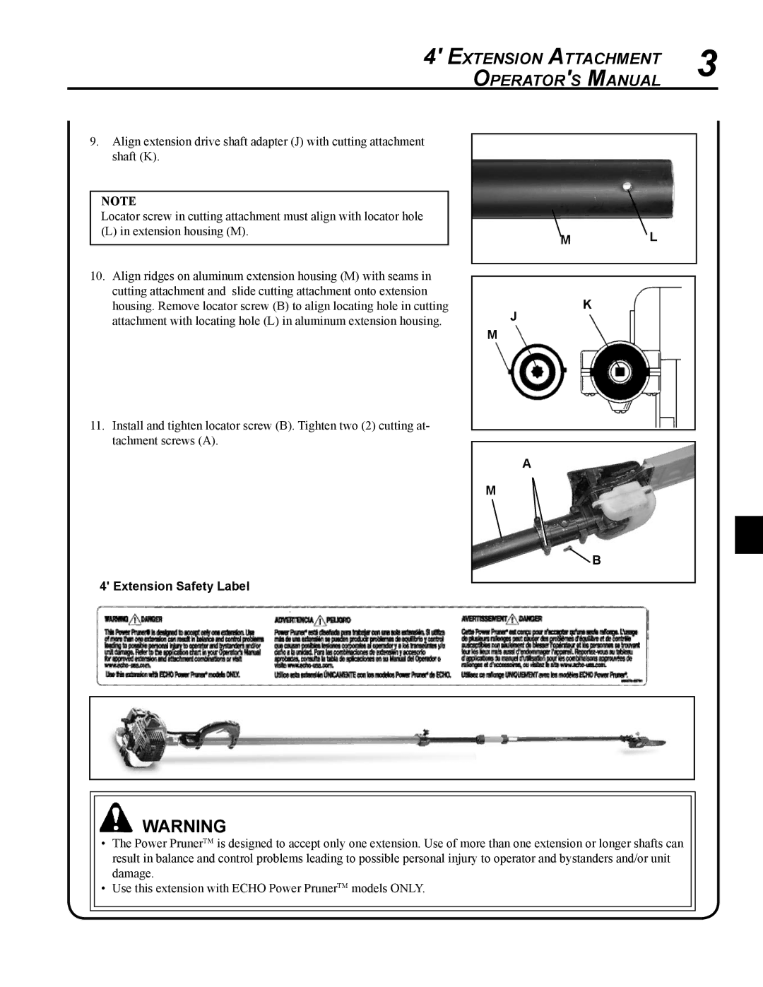 Echo PPT-2100/2400, PPT-280 X767000212, PPT-266/266H, PPT-265/265H/265S manual Extension Attachment Operators Manual 