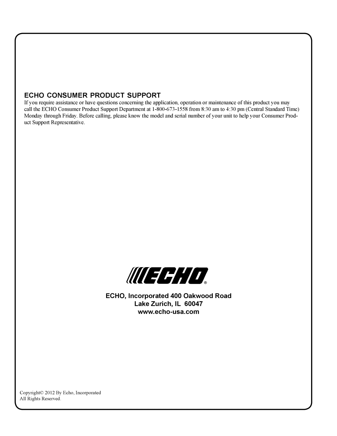 Echo PPT-280 X767000212, PPT-266/266H, PPT-265/265H/265S, PPT-2100/2400 manual Echo consumer product support 